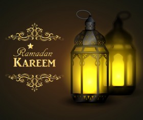 Ramadan Kareem background with arabic lamps vector 01