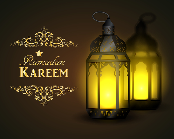 Ramadan Kareem background with arabic lamps vector 01