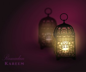 Ramadan Kareem background with arabic lamps vector 02