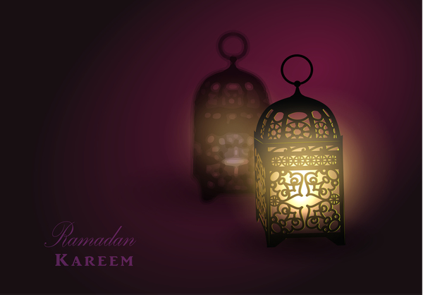 Ramadan Kareem background with arabic lamps vector 02