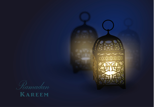 Ramadan Kareem background with arabic lamps vector 03