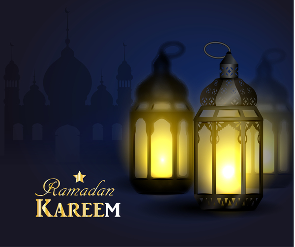 Ramadan Kareem background with arabic lamps vector 05