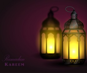 Ramadan Kareem background with arabic lamps vector 06