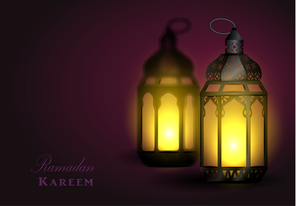 Ramadan Kareem background with arabic lamps vector 06