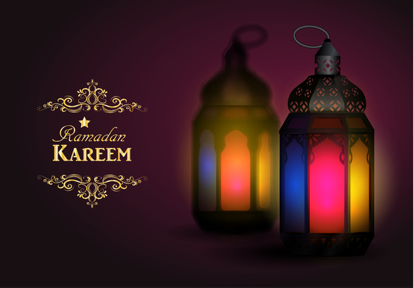 Ramadan Kareem background with arabic lamps vector 07