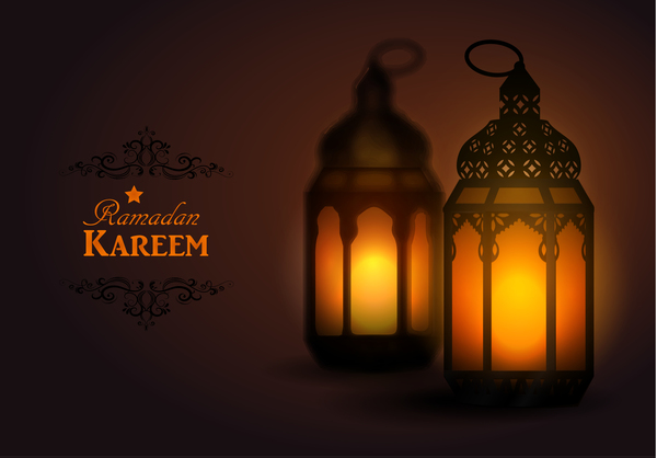 Ramadan Kareem background with arabic lamps vector 08