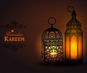 Ramadan Kareem background with arabic lamps vector 09