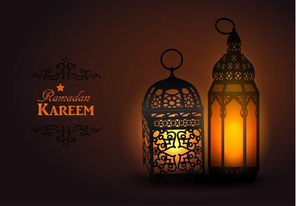 Ramadan Kareem background with arabic lamps vector 09