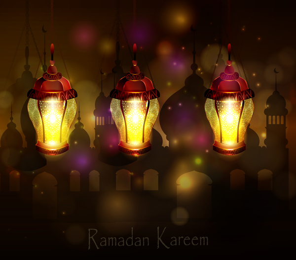 Ramadan Kareem background with arabic lamps vector 18