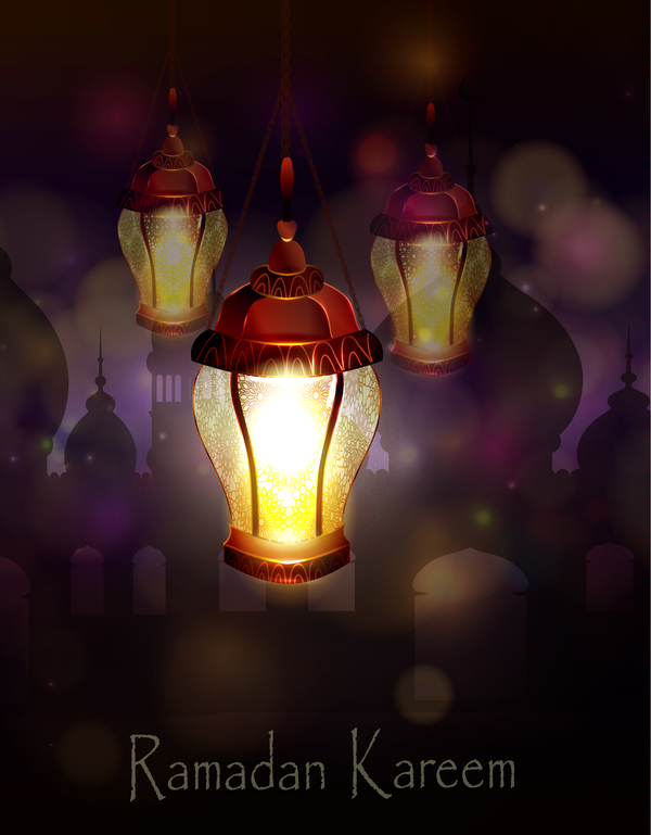 Ramadan Kareem background with arabic lamps vector 19