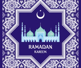 Ramadan greeting card blue vector 01