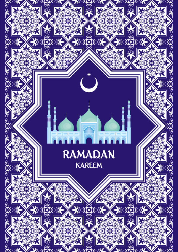 Ramadan greeting card blue vector 01