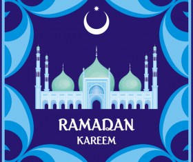 Ramadan greeting card blue vector 02