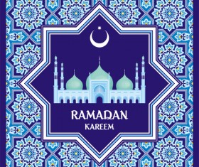 Ramadan greeting card blue vector 03