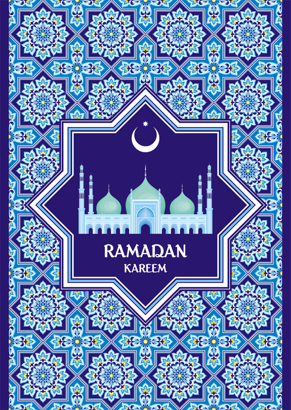 Ramadan greeting card blue vector 03