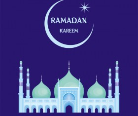 Ramadan greeting card blue vector 04