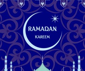 Ramadan greeting card blue vector 05
