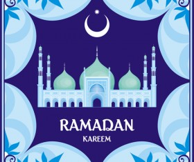 Ramadan greeting card blue vector 06