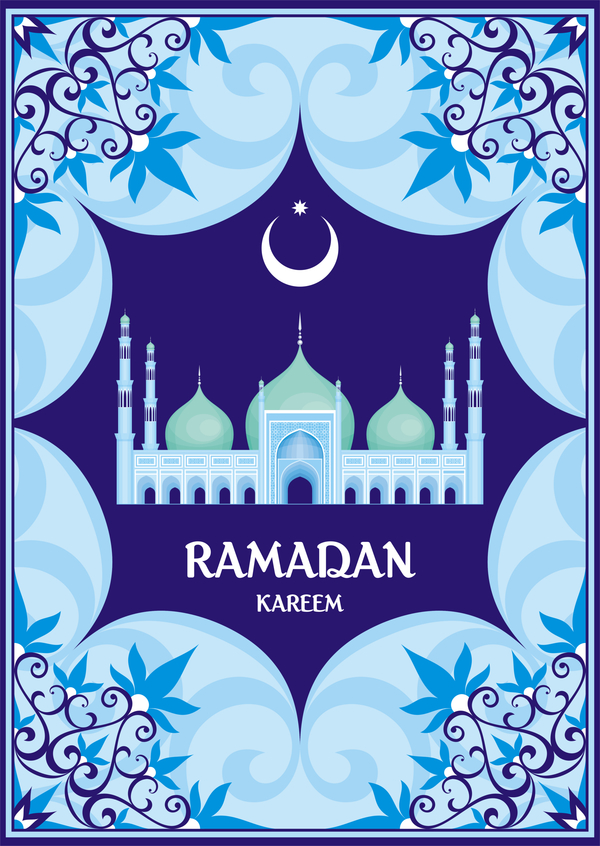 Ramadan greeting card blue vector 06