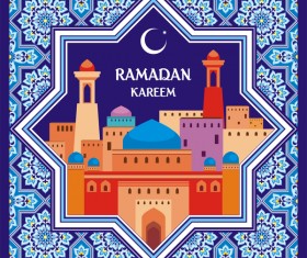 Ramadan greeting card blue vector 07