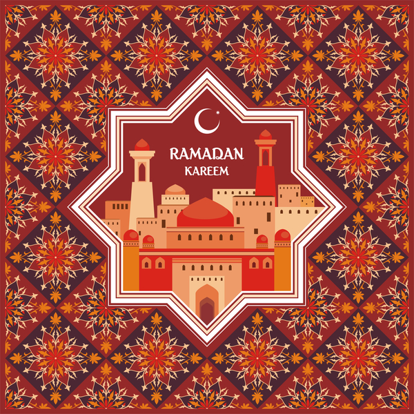 Ramadan greeting card brown vector 01