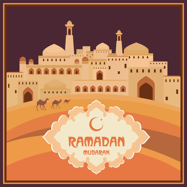 Ramadan greeting card brown vector 02
