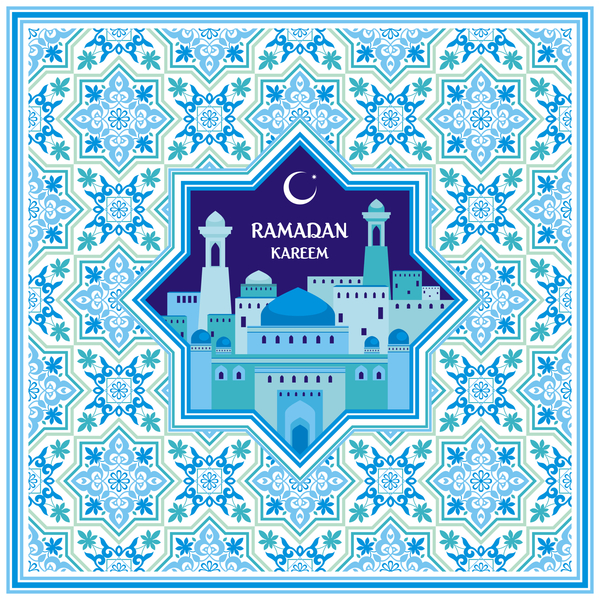 Ramadan greeting card cyan vector