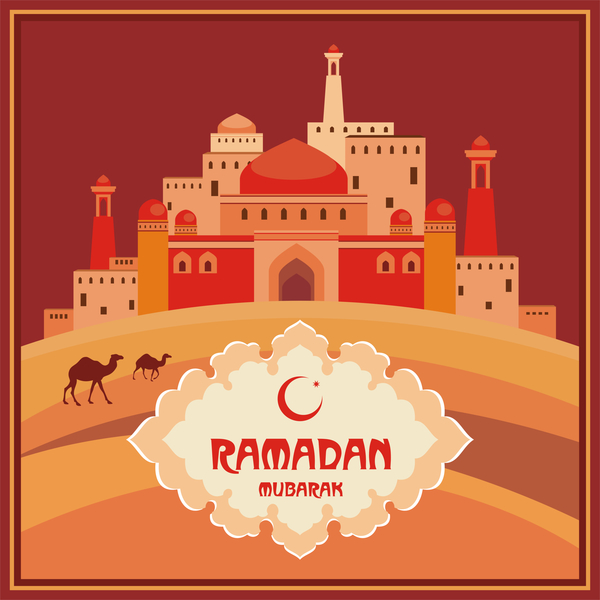 Ramadan greeting card red vector 02