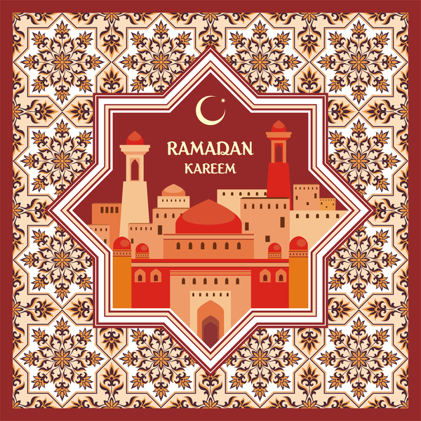 Ramadan greeting card terracotta vector 01