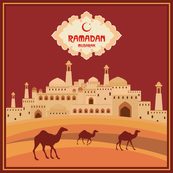 Ramadan greeting card terracotta vector 02