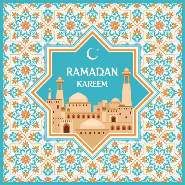 Ramadan greeting card turquoise vector