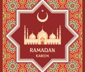 Red ramadan greeting card vector 01