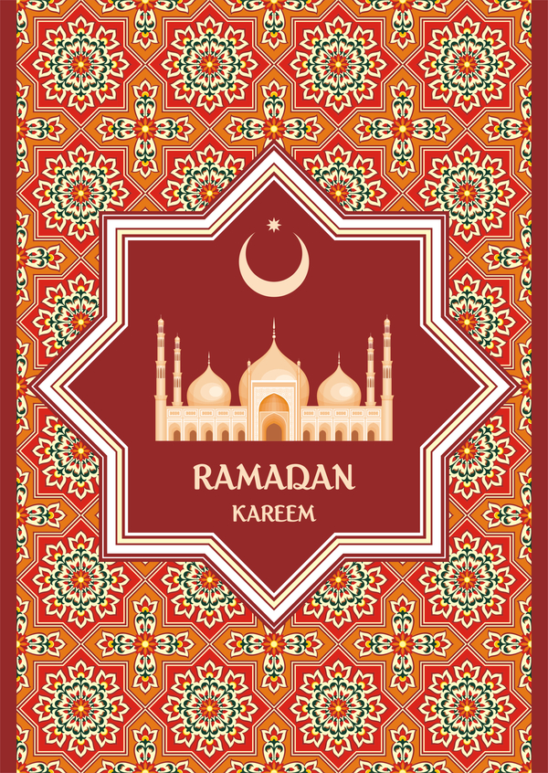 Red ramadan greeting card vector 01
