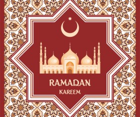 Red ramadan greeting card vector 02