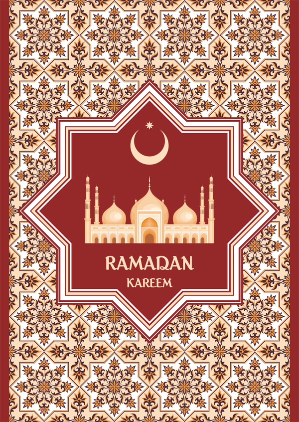 Red ramadan greeting card vector 02