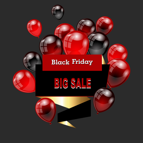 Red with black balloon and black friday background vector 01