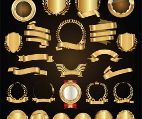 Retro golden ribbons and labels vector set 02