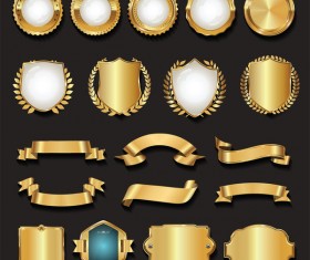 Retro golden ribbons and labels vector set 03