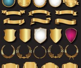 Retro golden ribbons and labels vector set 04