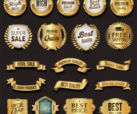 Retro golden ribbons and labels vector set 05