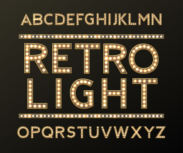 Retro lights alphabets design vector
