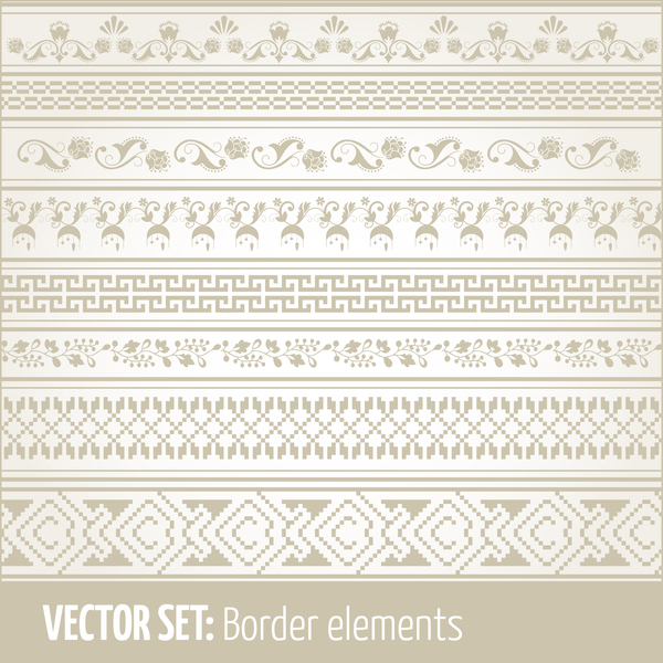 Retro seamless borders decor vector set 01