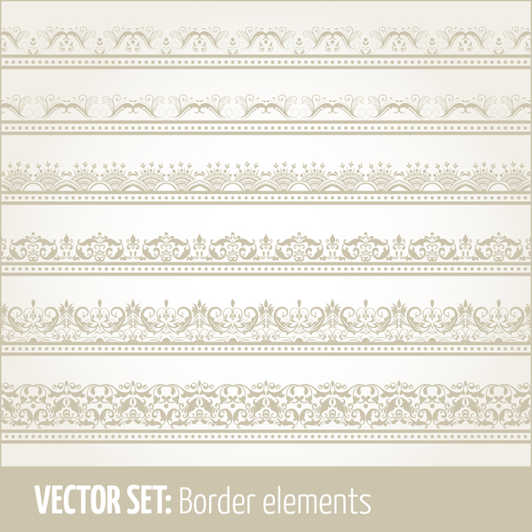 Retro seamless borders decor vector set 04