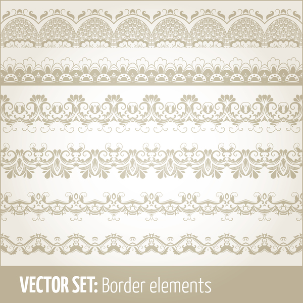 Retro seamless borders decor vector set 06