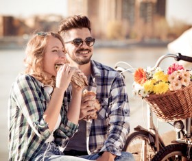 Romantic couple playing outdoors Stock Photo 01