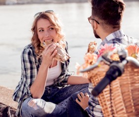 Romantic couple playing outdoors Stock Photo 02