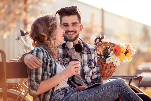 Romantic couple playing outdoors Stock Photo 03
