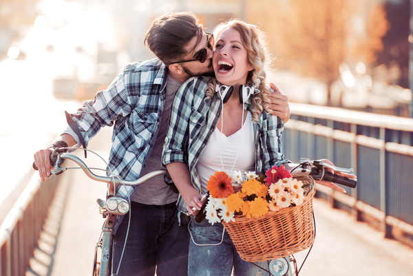 Romantic couple playing outdoors Stock Photo 04