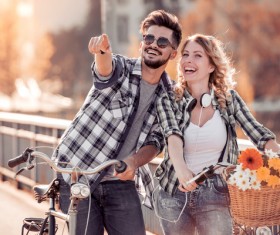 Romantic couple playing outdoors Stock Photo 05