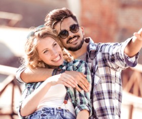 Romantic couple playing outdoors Stock Photo 07